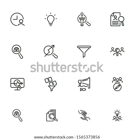 Business idea line icon set. Funnel, bulb, lightbulb. Human resource concept. Can be used for topics like startup, finding investors, new project