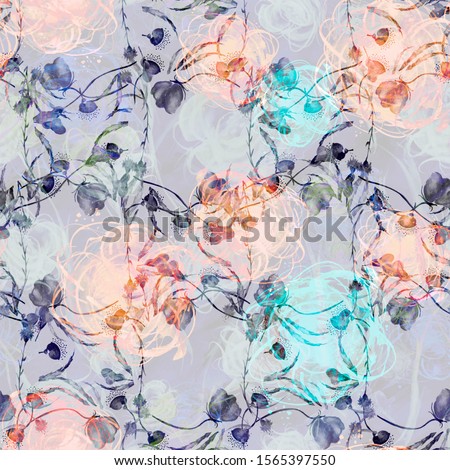 Watercolor abstract seamless background, card, pattern, spot, splash of paint, blot, divorce. Abstract flower silhouette, poppy, branch, Rose,lily, tulip, carnation, aster. Grunge background.Beautiful