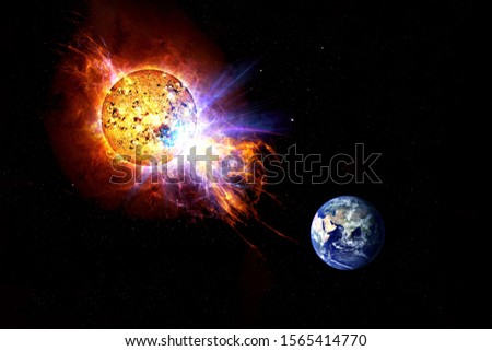 Solar storms tend to land. On a dark background. Elements of this image were furnished by NASA.
