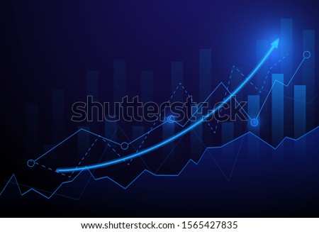 Business candle stick graph chart of stock market investment trading on blue background. Bullish point, Trend of graph. Eps10 Vector illustration. Royalty-Free Stock Photo #1565427835