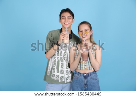 Cute couple with bubble milk ice teas