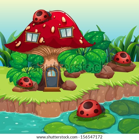 Illustration of the bugs outside the mushroom house 