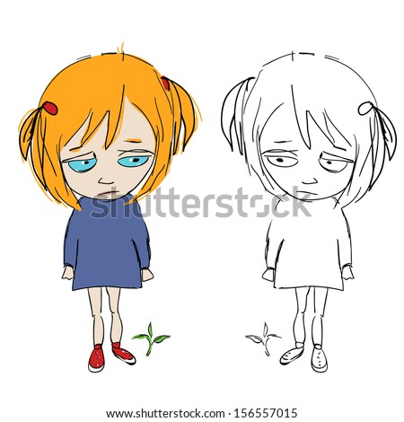 Cute-face cartoon girly,with her double in sketch/Comic grily 
