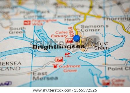 Blue Map Pin on Paper Map Showing Brightlingsea