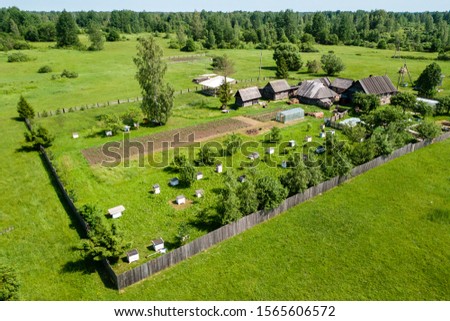 aerial view over the agricultural farm