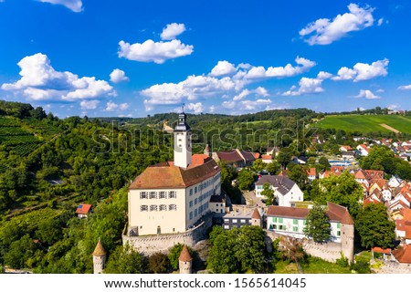 Aerial view, Horneck Castle, Castle of the Teutonic Knights, Gundelsheim, Odenwald, Baden-Württemberg, Germany,