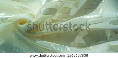 texture, background, pattern, postcard, silk fabric with metal square platinum inserts, edged with a gold line, ivory pastel colors,