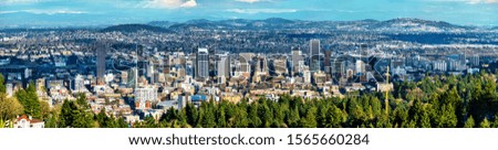 Panorama of Portland downtown in Oregon, the United States