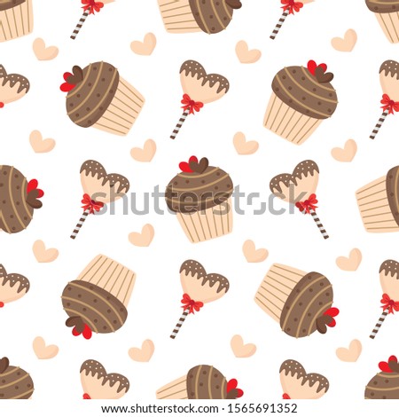 Lovely seamless pattern with cute muffins and lollipops.