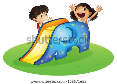 Illustration of a boy and a girl playing happily on a white background 