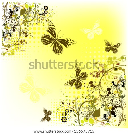 background with flying butterflies and flowers