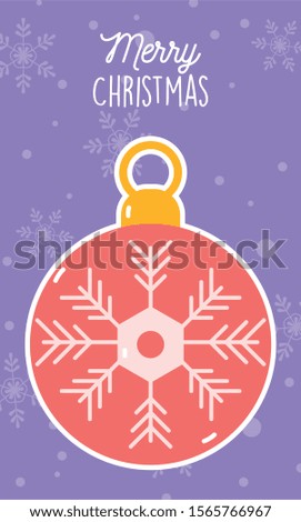 merry christmas celebration decorative red ball snowflakes vector illustration