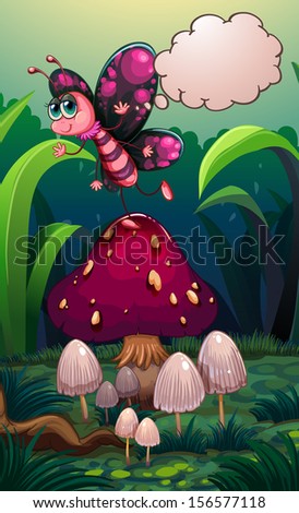 Illustration of a butterfly above a mushroom with an empty callout 