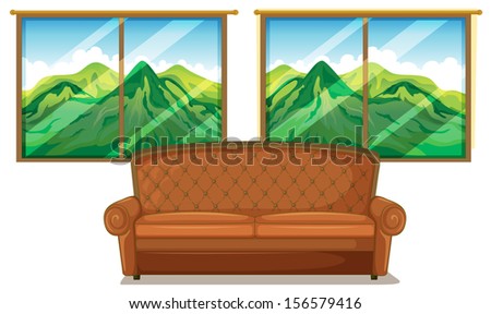 Illustration of a sofa near the window on a white background 