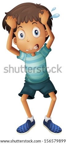 Illustration of a boy scratching his head on a white background