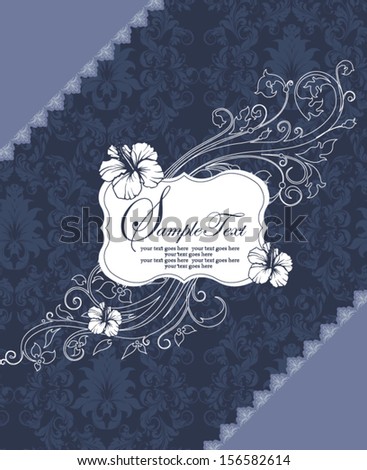 blue vintage floral invitation card with frame