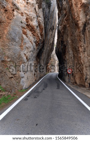 Narrow canyon on the mountain road to Sa Calobra, Serra de Tramuntana, Majorca, Balearic Islands, Spain