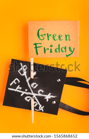 Concept Green Friday,defense of the planet, strike against Black Friday and the day of sales and discounts, overproduction, environmental degradation.
