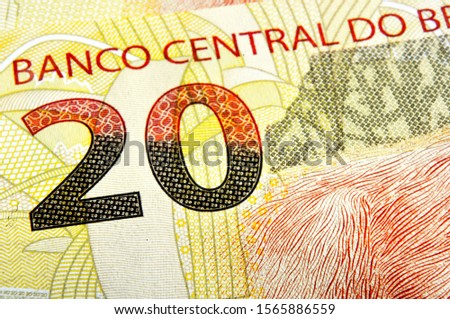 close up photograph of brazilian money - 20 reais banknote
