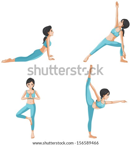 Illustration of the different positions of yoga on a white background
