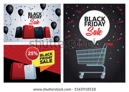 black friday sale bundle of cards vector illustration design