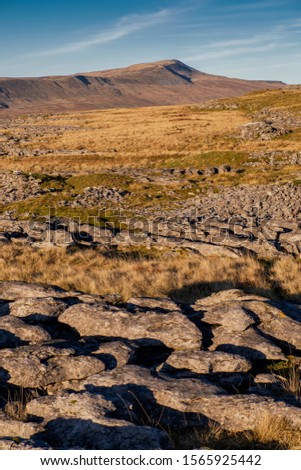 Thw White Scars above Ingleton with Whernside and Ingleborough in the background