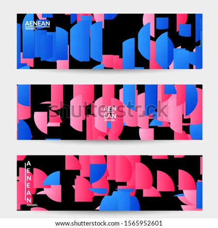 Abstract banner template with bright colored random stripes. Dynamic modern design with scattered gradient geometric shapes. Simple colorful futuristic elements. Sport music social media layout.