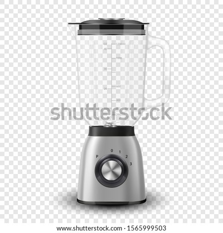 Vector 3d Realistic Electric Silver Steel Chrome Juicer Blender Appliance with Glass Container Icon Closeup Isolated on Transparent Background. Design Template, Health Food and Drink Concept Royalty-Free Stock Photo #1565999503
