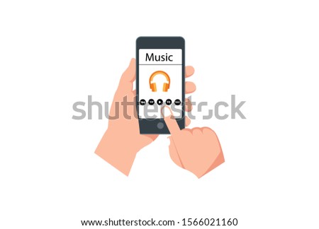 Hand holds smartphone with music player. Media player app on touchscreen. Suitable for Diagrams, Infographics, Book Illustration, Game Asset, And Other Graphic Related Assets Vector illustration in