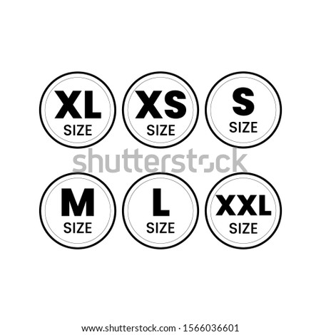 Cloth sizes set. Size clothing t-shirt for labels. Apparel sizes logo or icon. Eps10 vector illustration.