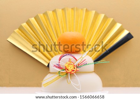 Traditional Japanese new year decoration Kagamimochi made from rice
 Royalty-Free Stock Photo #1566066658