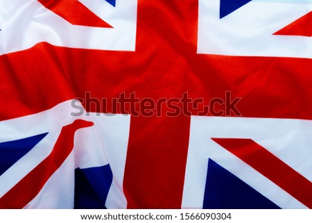 Flag of UK, British flag, close up. Top view, copy space for text.