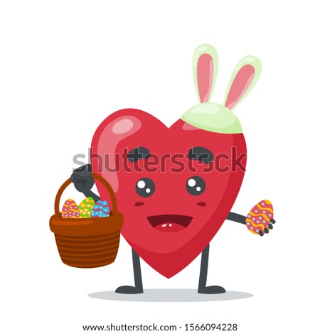 vector illustration of love mascot wearing easter costume and bring eggs in basket, on white background