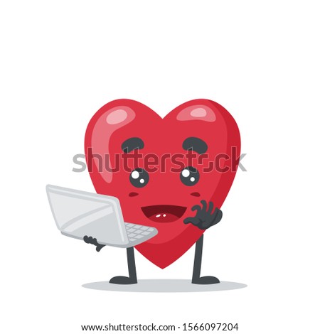 vector illustration of love mascot presentation with computer, on white background