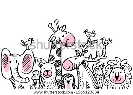 Set of cartoon illustration with cute animals.