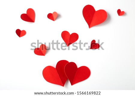 Red paper hearts  isolated on white background, paper art copy space for text