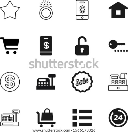shopping vector icon set such as: basket, truck, padlock, structure, 24, stars, secret, time, wedding, privacy, computer, site, good, cargo, coins, options, hours, residential, real, golden, tag