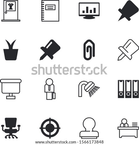 office vector icon set such as: house, sales, doctor, aiming, medical, seat, nobody, health, folder, bullseye, objective, files, perfection, communication, study, template, pad, therapy, male, clinic