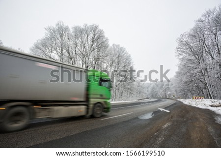 fast car with snowy road at  wintertime