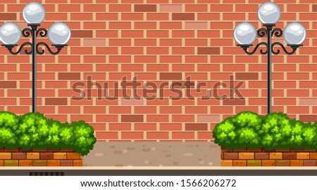 Background scene with brickwall and street lamps illustration