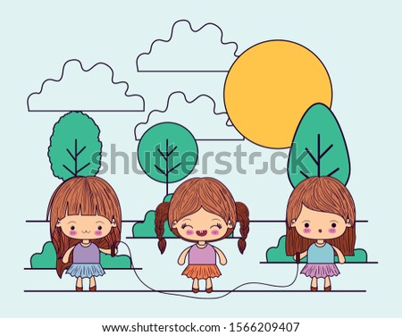 Girls cartoons design, Kawaii expression cute character funny and emoticon theme Vector illustration