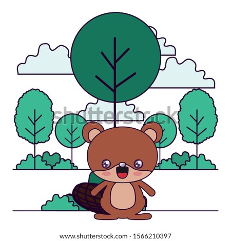 Beaver cartoon design, Kawaii expression cute character funny and emoticon theme Vector illustration