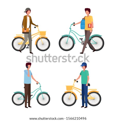 Men with bikes design, Vehicle bicycle cycle lifestyle sport and transportation theme Vector illustration