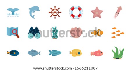 Sea icon set design, Ocean nature beach underwater aquarium and marine theme Vector illustration