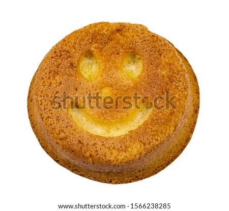 Pastry with funny smiling face isolated on a white background