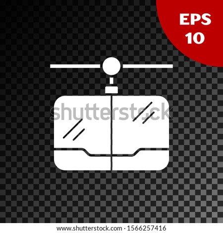 White Cable car icon isolated on transparent dark background. Funicular sign.  Vector Illustration
