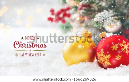 Christmas background greeting card with beautiful decor. Selective focus. Holiday.