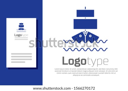 Blue Ship icon isolated on white background. Logo design template element. Vector Illustration