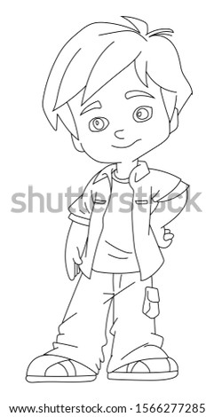 A boy standing smiling and happy - coloring page