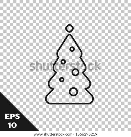 Black line Christmas tree with decorations icon isolated on transparent background. Merry Christmas and Happy New Year.  Vector Illustration